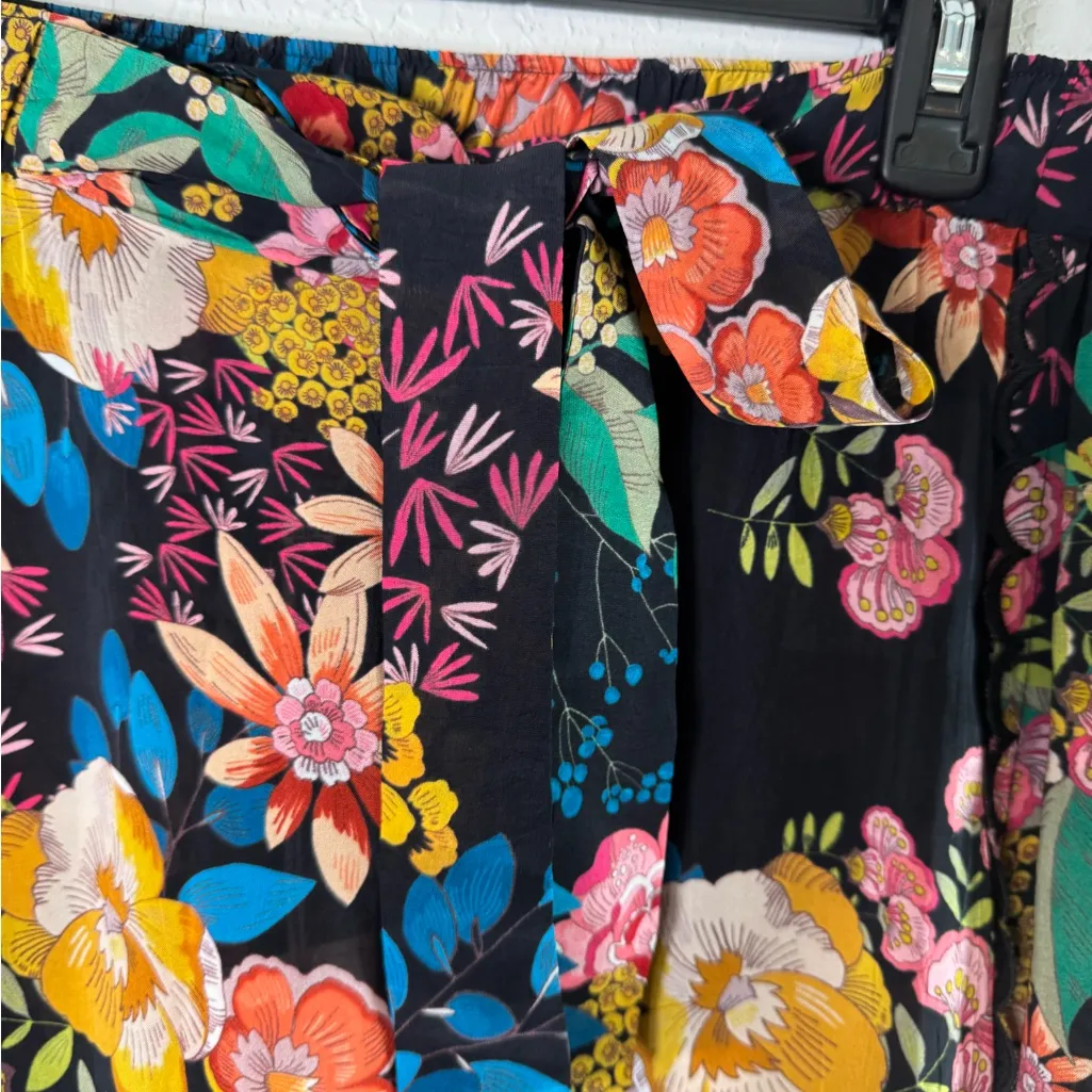 Johnny Was Floral Print Scalloped Edge Albany Tie Waist Pants Size L - Image 7