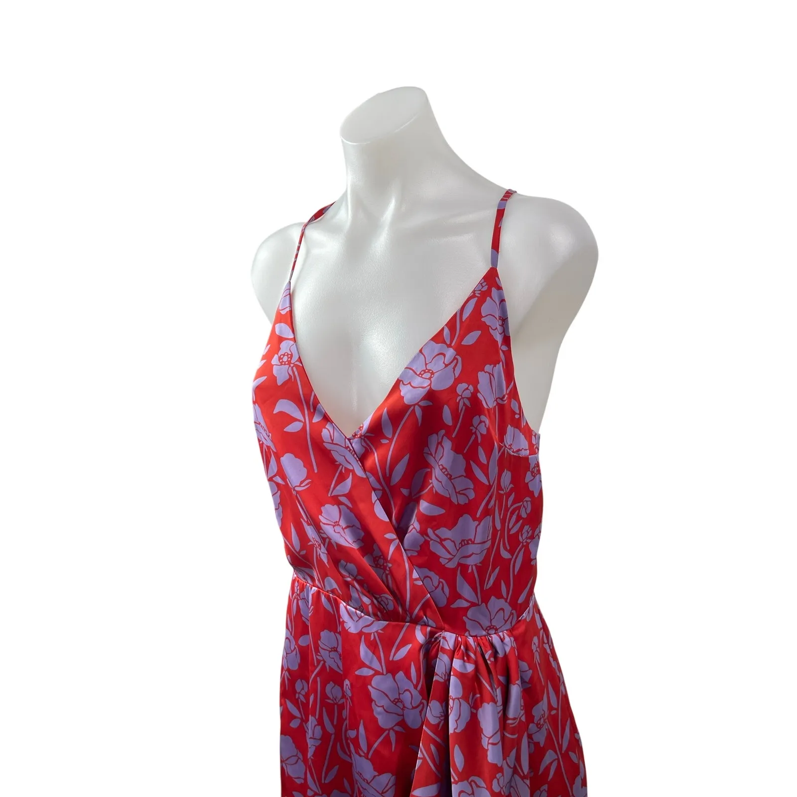 Lovers and Friends Kamala Red Floral Satin Sleeveless Drape Mini Sheath Dress M - Image 2