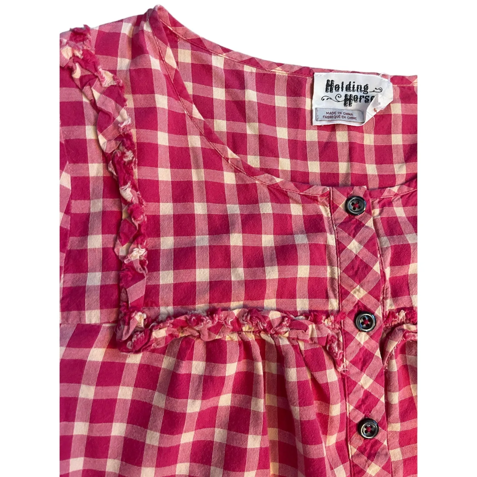 Anthropologie Holding Horses Plaid Button Up Shirt Top  Ruffle Size‎ 2 - Image 9