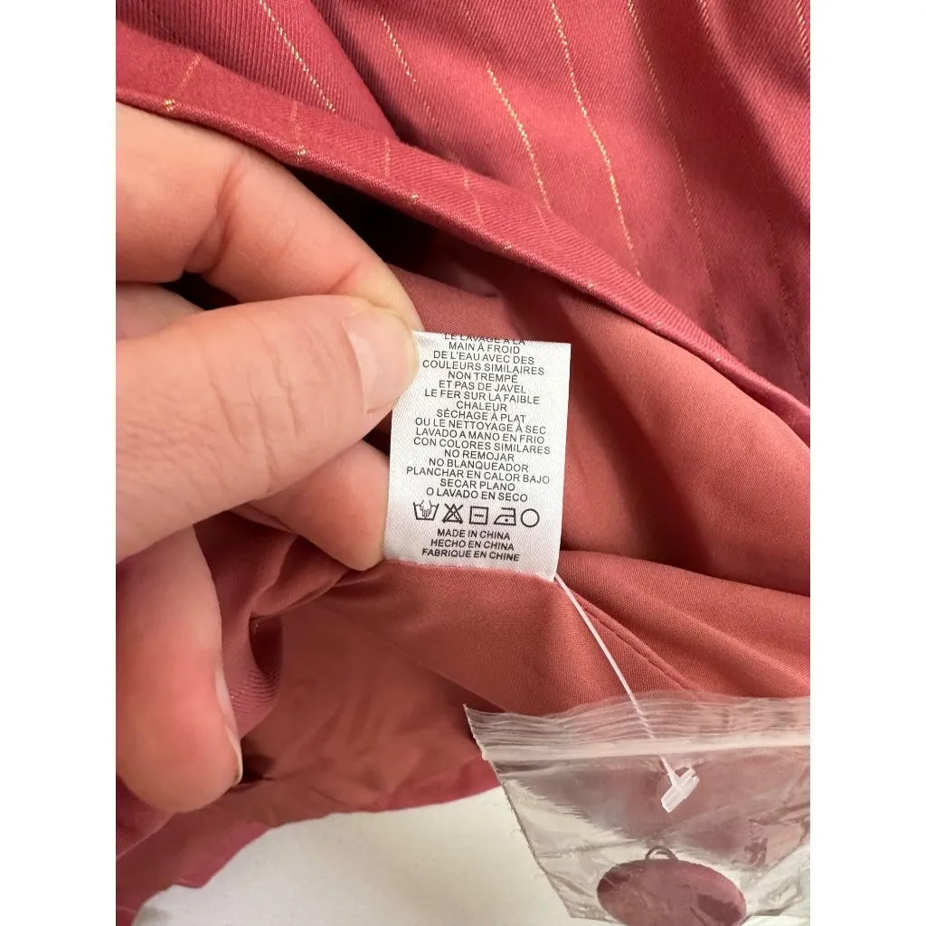 Adelyn Rae Kayla Pinstripe Belted Blazer Dress Size Medium Desert Rose Pink - Image 7