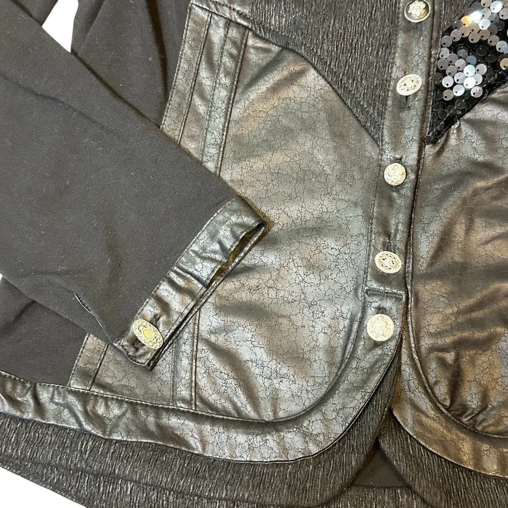 Elisa Cavaletti Gothic Couture Faux Leather Mixed Media Black Jacket LG Edgy - Image 13