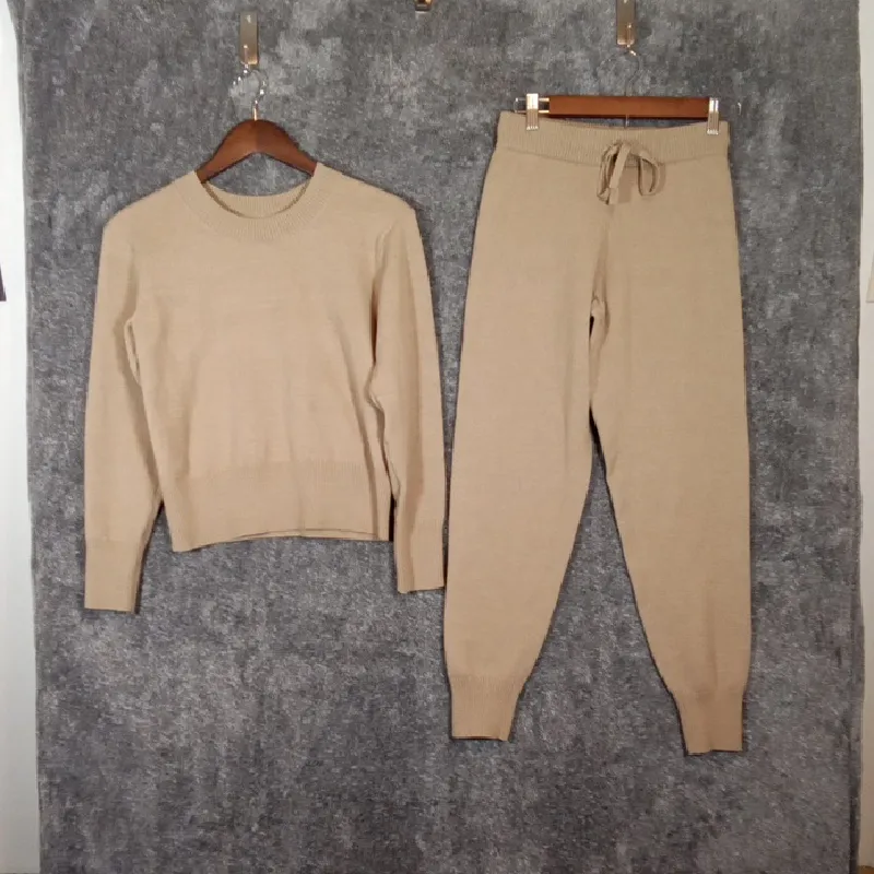 Lake Vesper Crew Neck Set In Sandstone Heather Sweater N Jogger Womens XxS Tan - Image 2