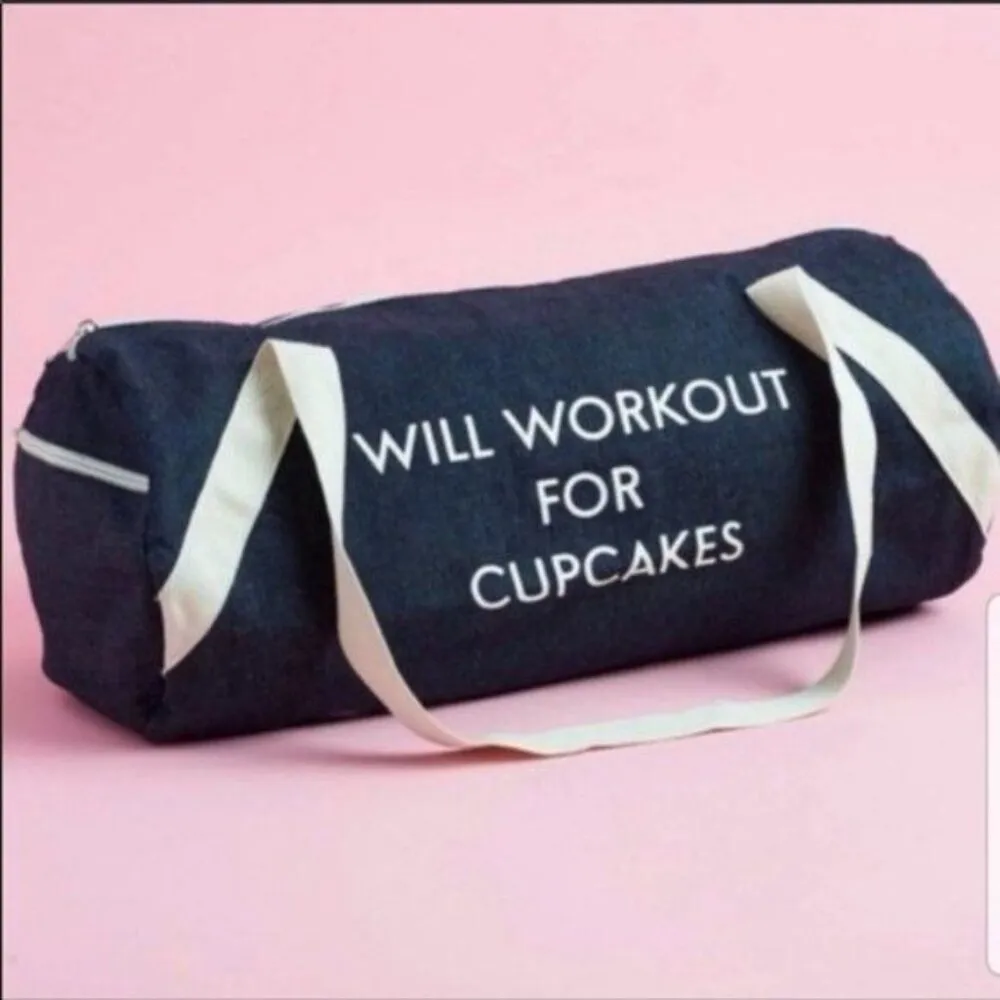 PRIVATE PARTY Will Workout For Cupcakes Denim Gym Duffle Bag Travel Purse - Image 4