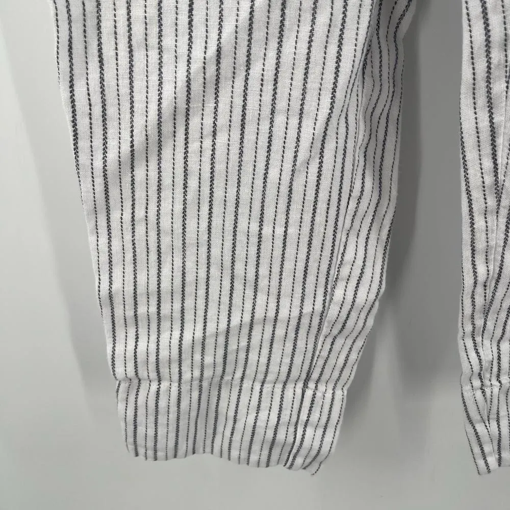 ATHLETA Bali Pants SZ 6 100% Linen White Stripe Drawstring Pull On Crop Cropped - Image 9