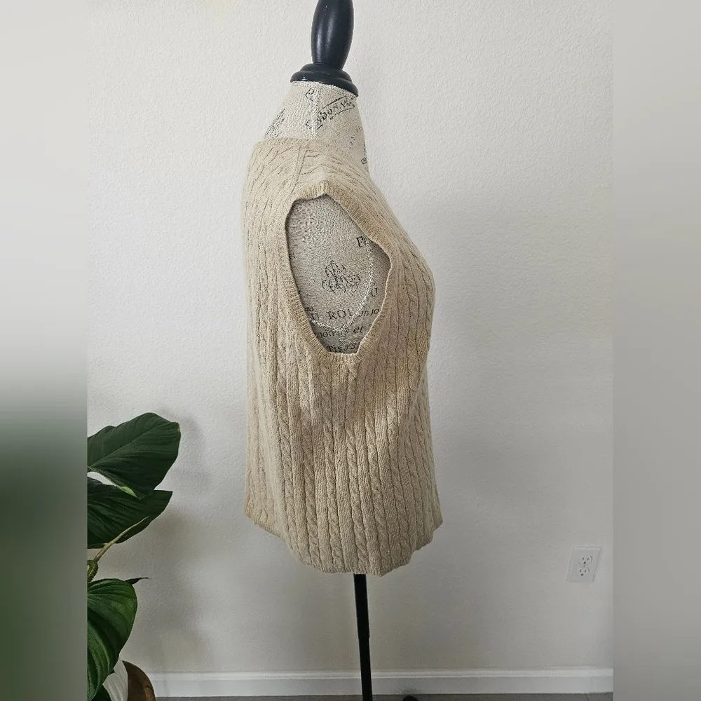 Liz Claiborne Cable Knit Sweater Vest Tan Silk Angora Blend sz XL - Image 3