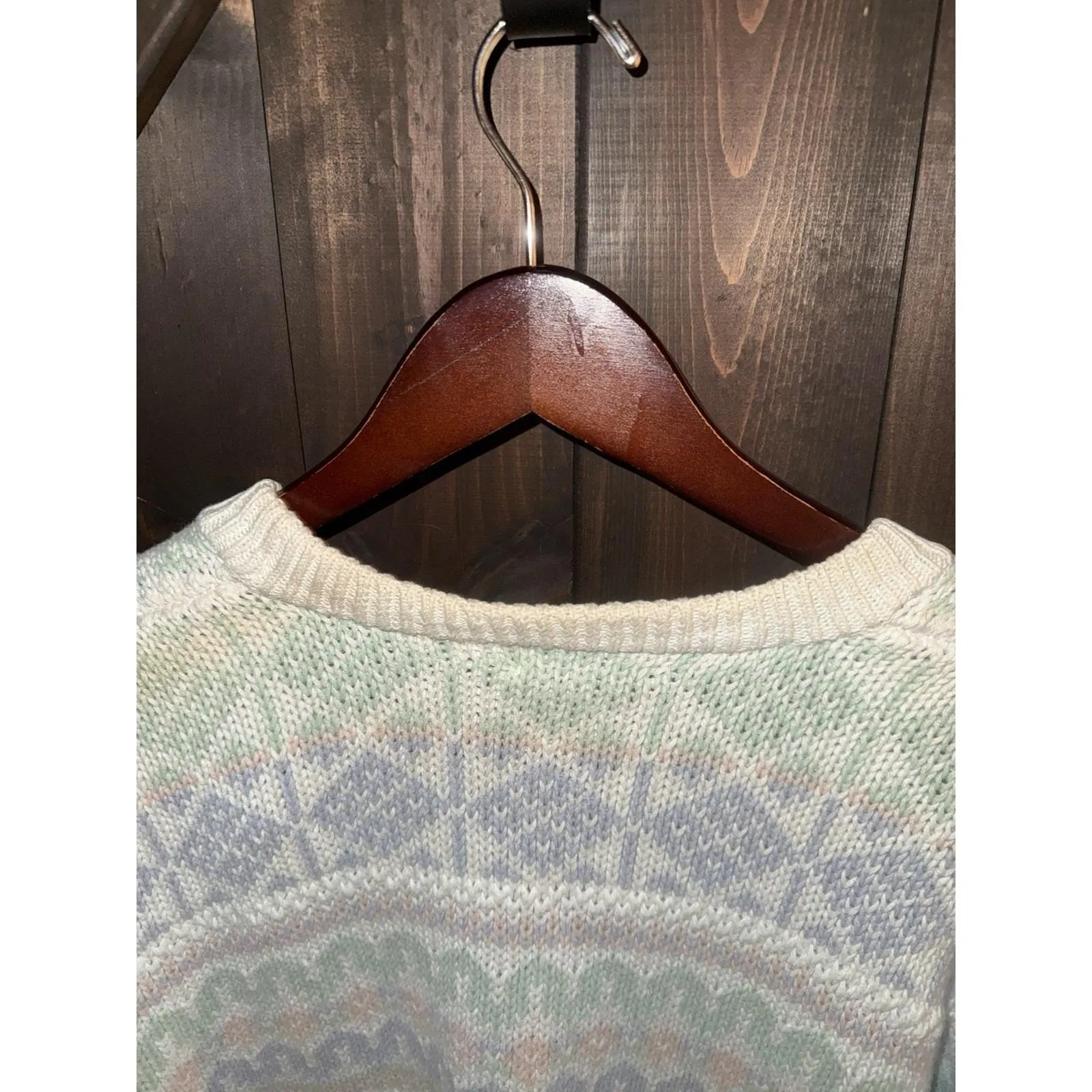 VTG Marsh Landing Sweater Women's L‎ Large Pastel Fair Isle Cardigan Cream 90s - Image 6