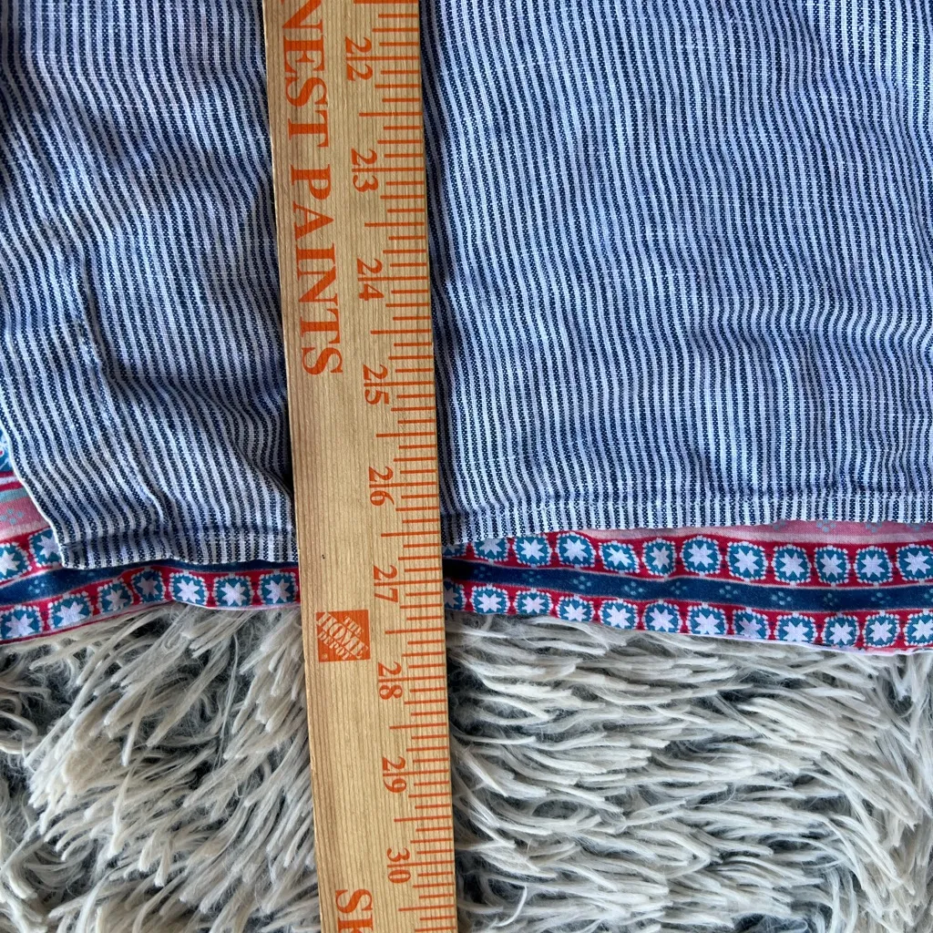 J Jill Womens Sixe XL Floral Back Striped Collared Button Front Shirt Blouse Blue - Image 5