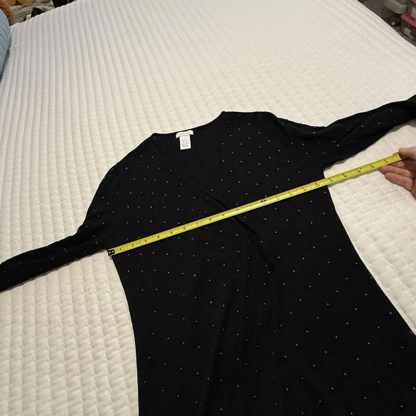 Cache Black Open Front Studded Draped Cardigan Long Sleeve Sz M Medium Rayon - Image 4