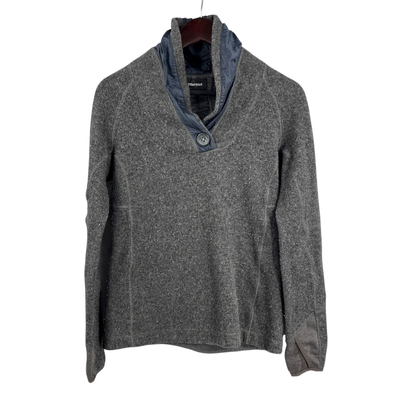 Marmot Women's Gray Shawl Collar Pullover Sweater Thumbholes Size M - Image 2