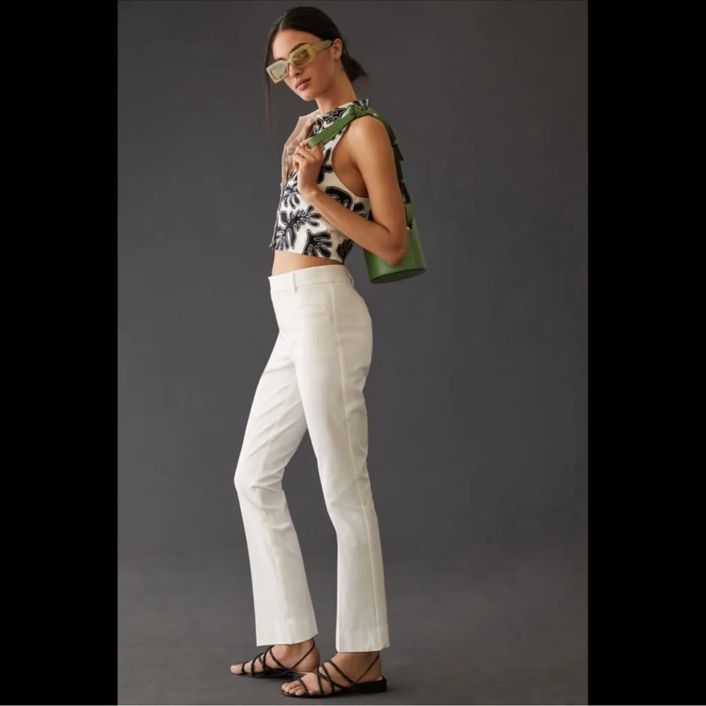 Anthropologie Maeve Women’s The Essential Slim Kick White Flare Pants Size 14 - Image 8