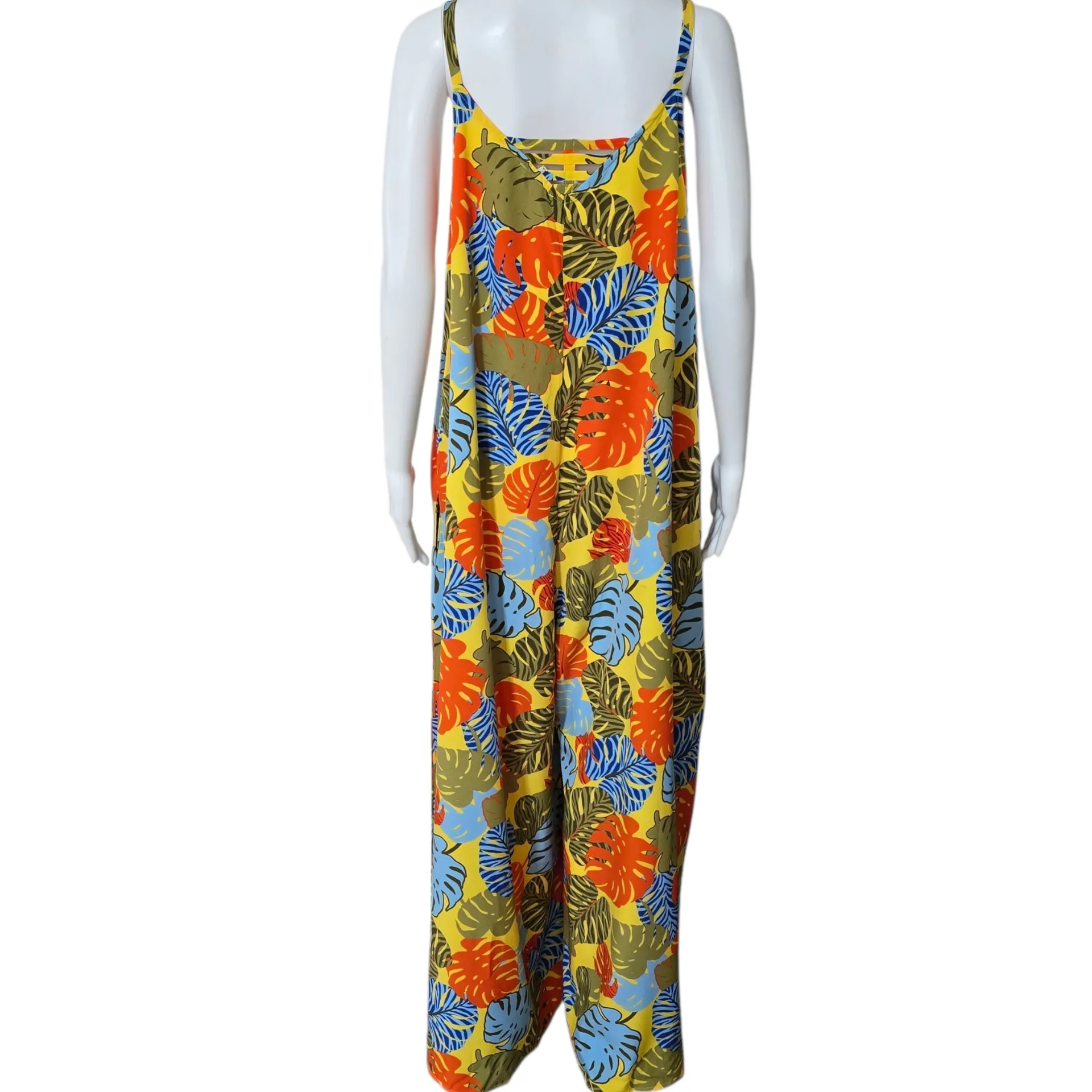 Easel Tropical Leaf Print Cropped Wide Leg Jumpsuit Size Large Festival Vacation - Image 6