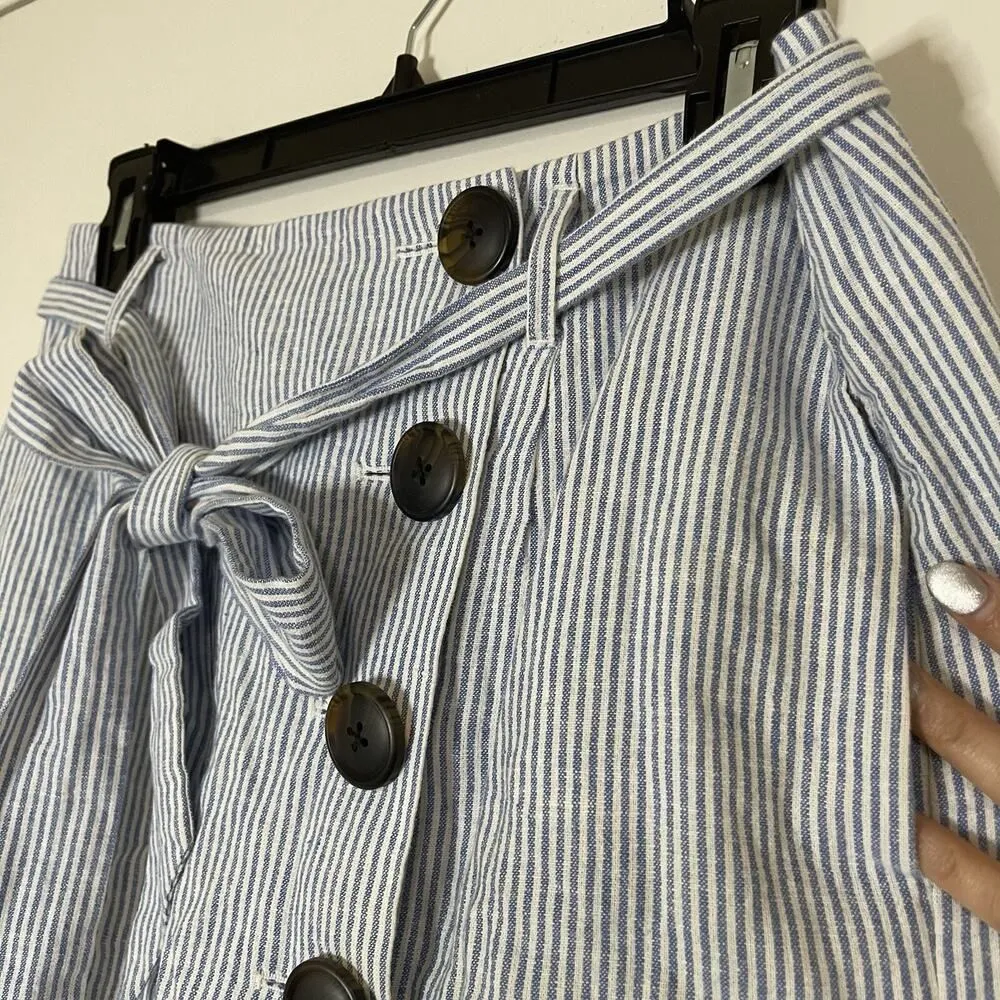Boden Leonora Women's Linen Blend Pencil Belted blue stripe Skirt US 6 Regular - Image 3