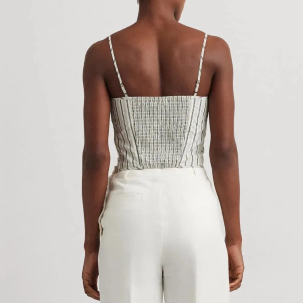 LAUREN Ralph Lauren Striped Sleeveless Cropped Blouse V-Neck Cotton Size 16 (XL) - Image 3