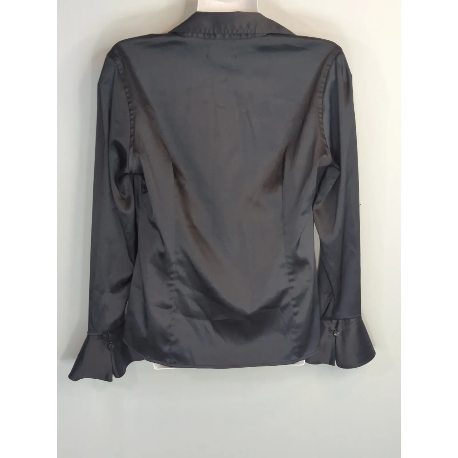 Vintage Polo Jeans Ralph Lauren Black Satin Ruffle Cuff Blouse SMALL 90s y2k - Image 4