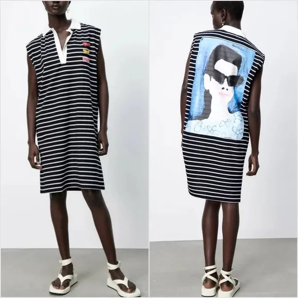 NWT ZARA NATACHA PASCHAL STRIPED DRESS POLO BLOGGERS FAV STRIPED LARGE Rugby - Image 7