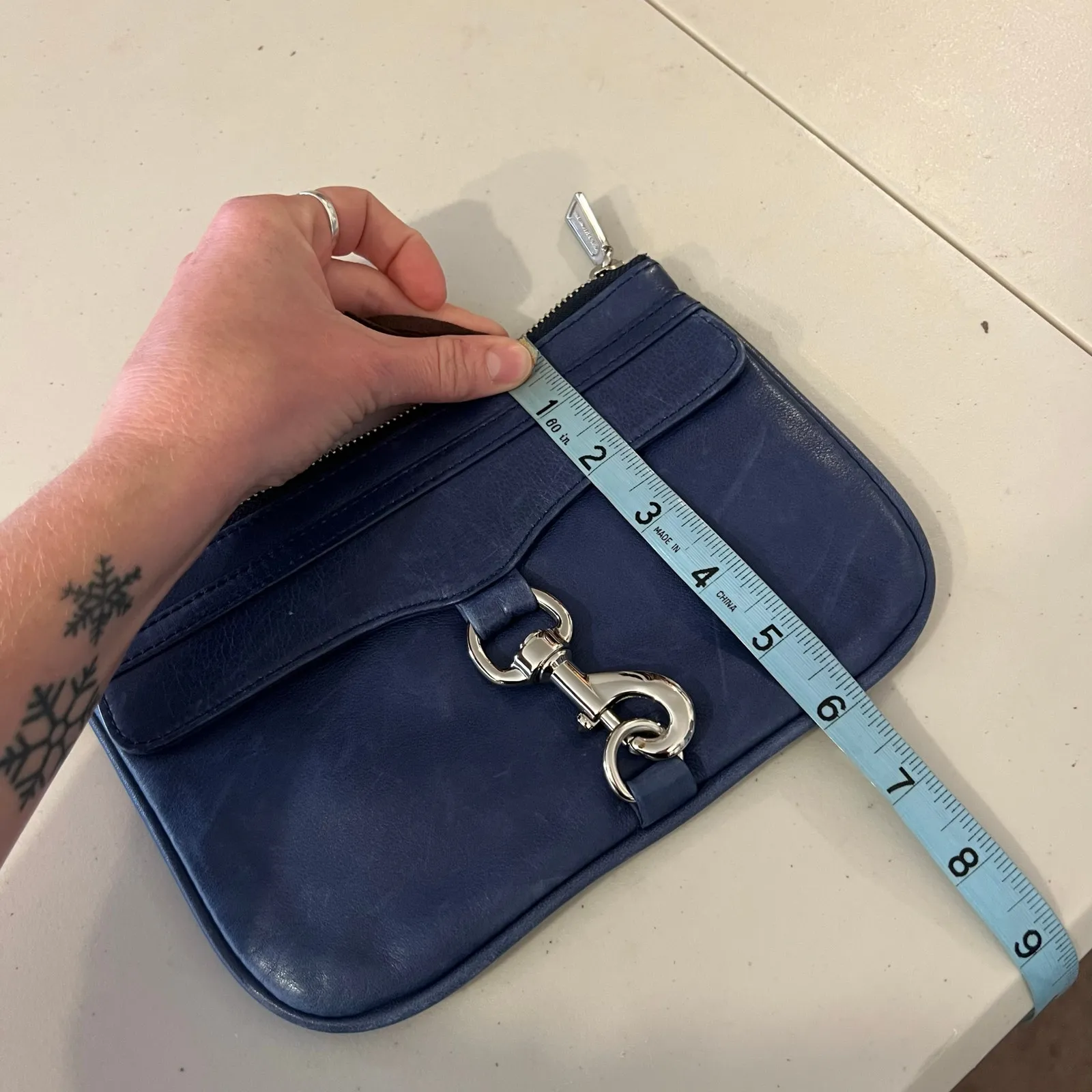 Rebecca Minkoff Blue Soft Genuine Leather Silver Clip Small Wristlet Bag - Image 8