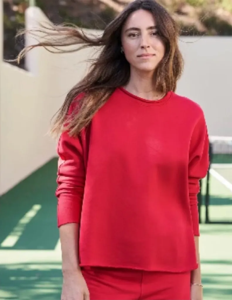 Frank & Eileen Tee Lab Distressed Raw Hem Crewneck Capelet Sweatshirt in Red - Image 1