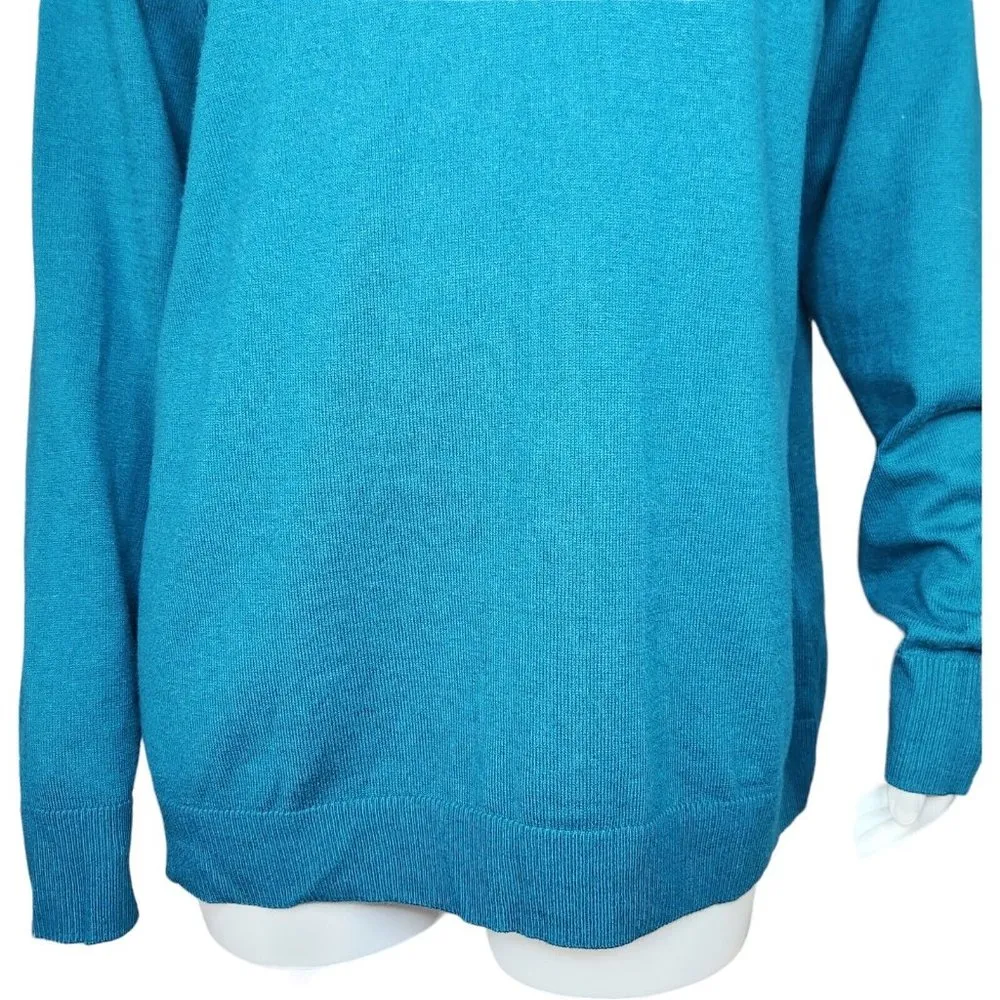Denim & Co. Crossover V-Neck Long Sleeve Pullover Sweater Spruce BlueGreen Large - Image 5