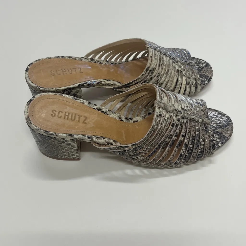 Schutz Python strappy block heeled sandals.  Size 10 - Image 2