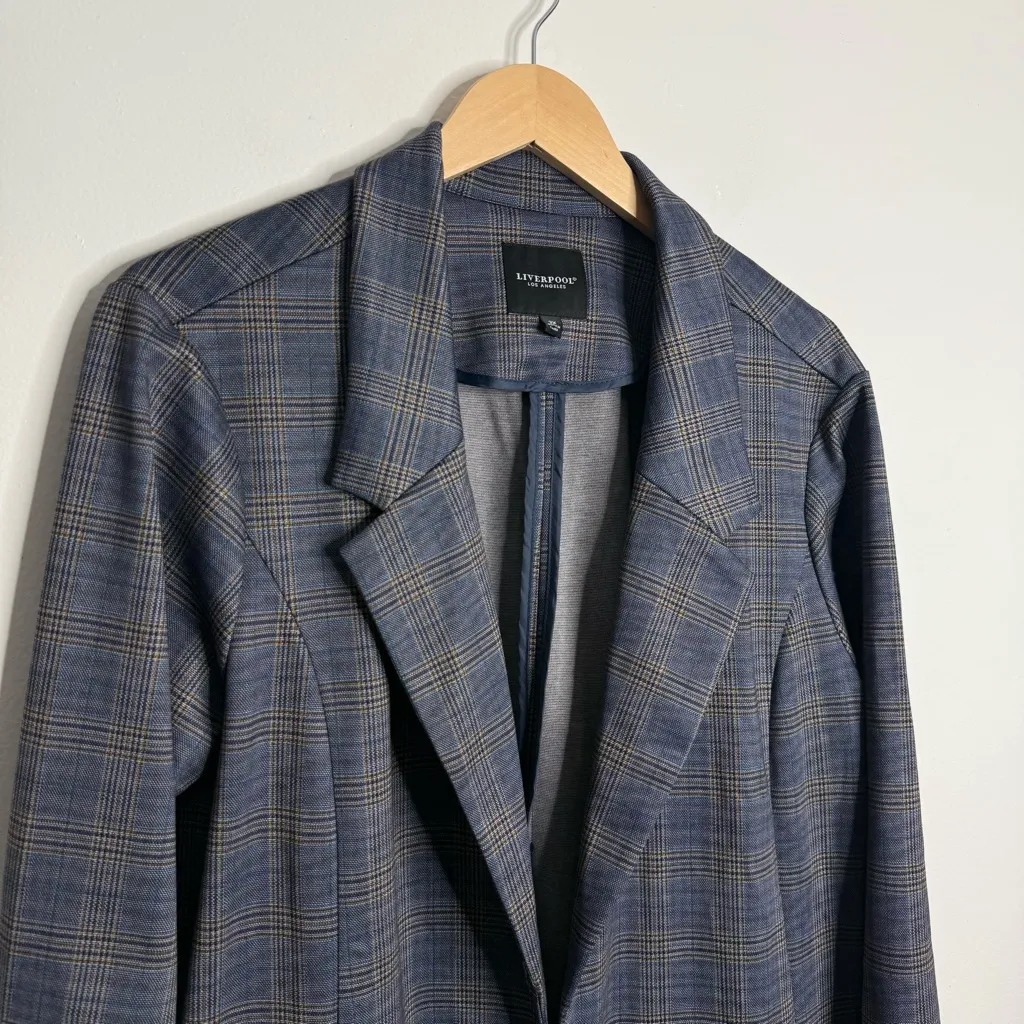 NWT Stitch Fix Liverpool Boyfriend‎ Blazer In Navy/Khaki Plaid Stretchy Size 2X - Image 6
