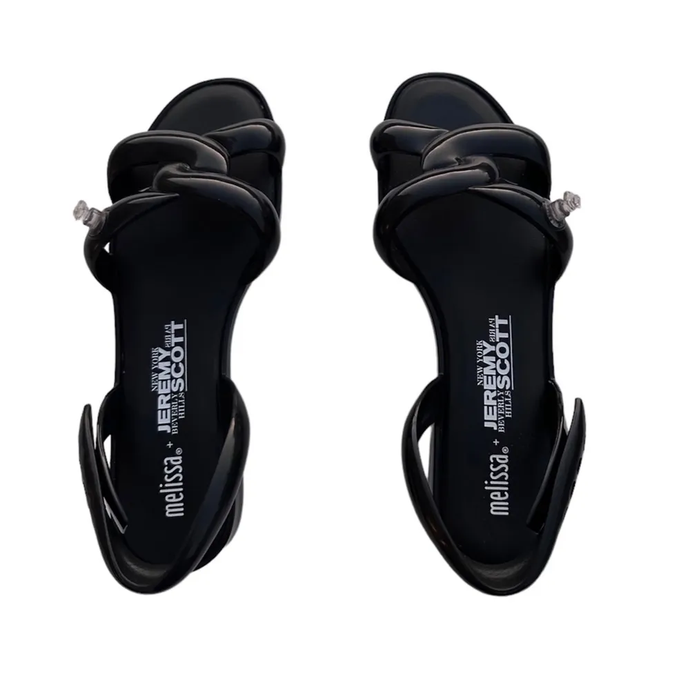Melissa + Jeremy Scott Tube Sandals Black Rubber Slingback 9 - Image 3