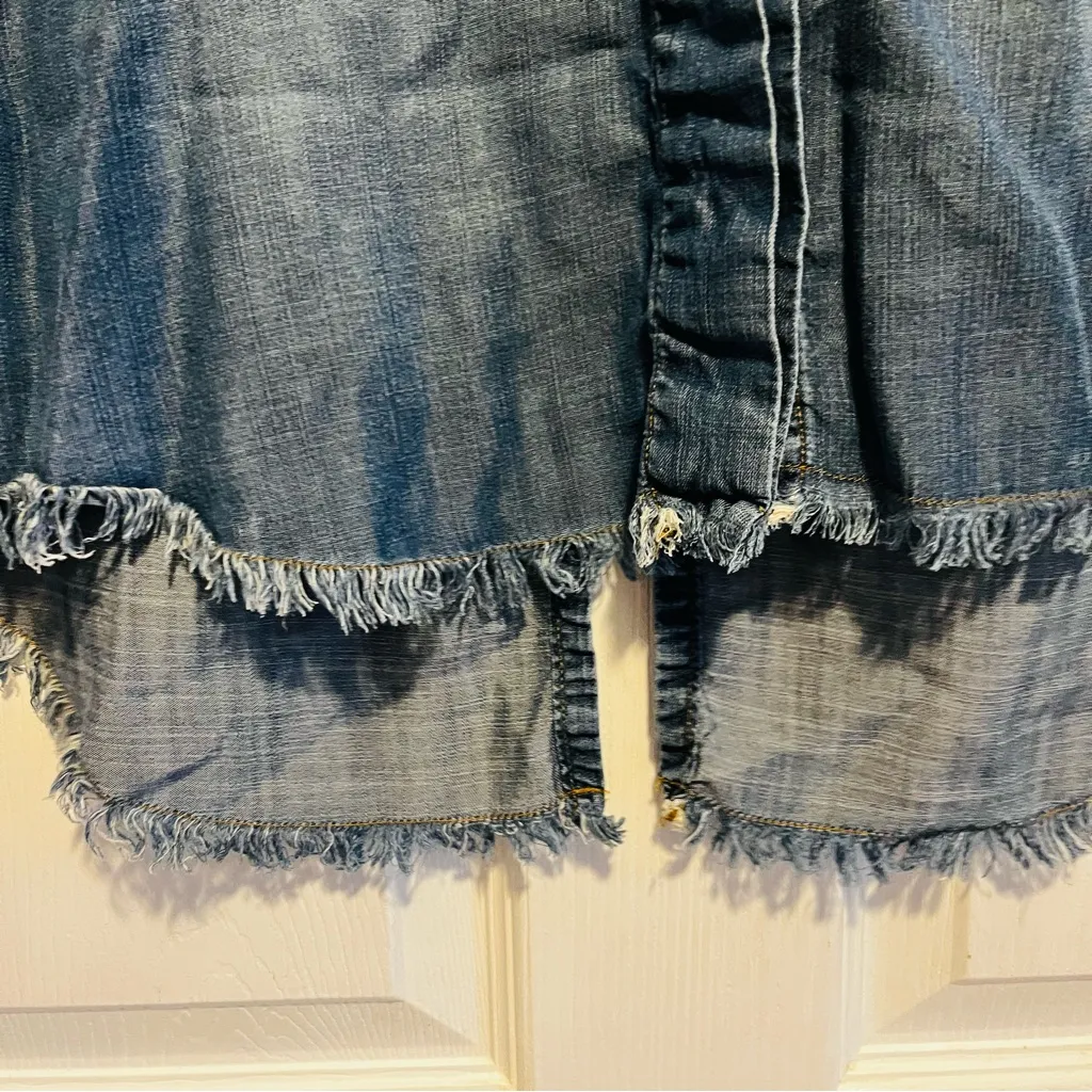 Cloth & Stone Frayed Hem Denim Shirt Hi Lo Lyocell Shirt Raw Hem XS-S - Image 8