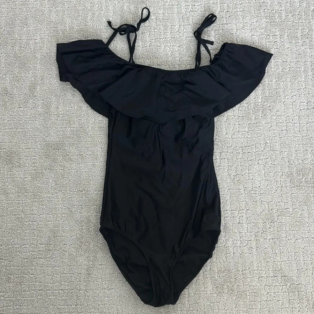 Albion “the wave” one piece black swimsuit ruffle sleeve off the shoulder - Image 3
