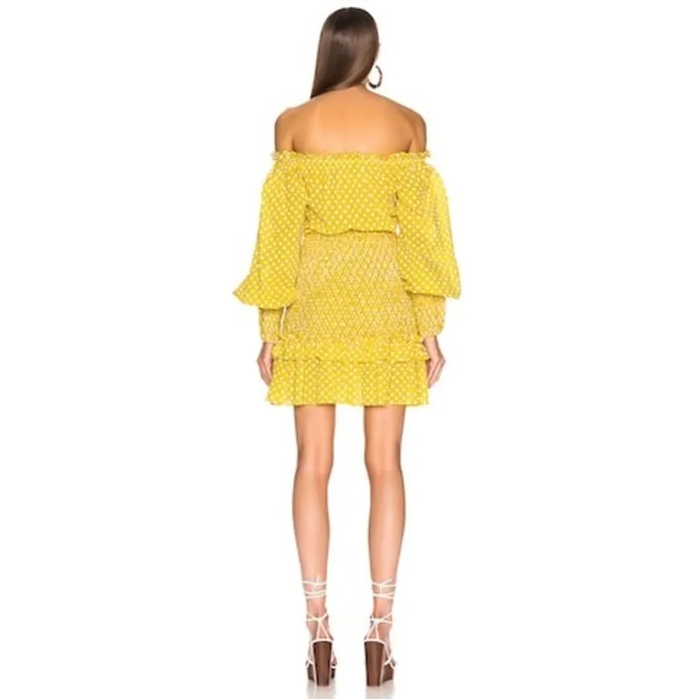 Alexis Marilena Smocked Polka Dot Off Shoulder Mini Dress yellow size large L - Image 3