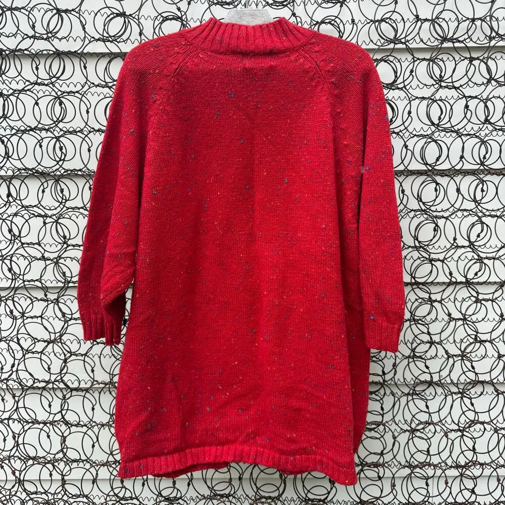 Vintage 90s Venezia Red Variegated Knit Sweater Mock Neck Acrylic Wool One Size Size L - Image 7
