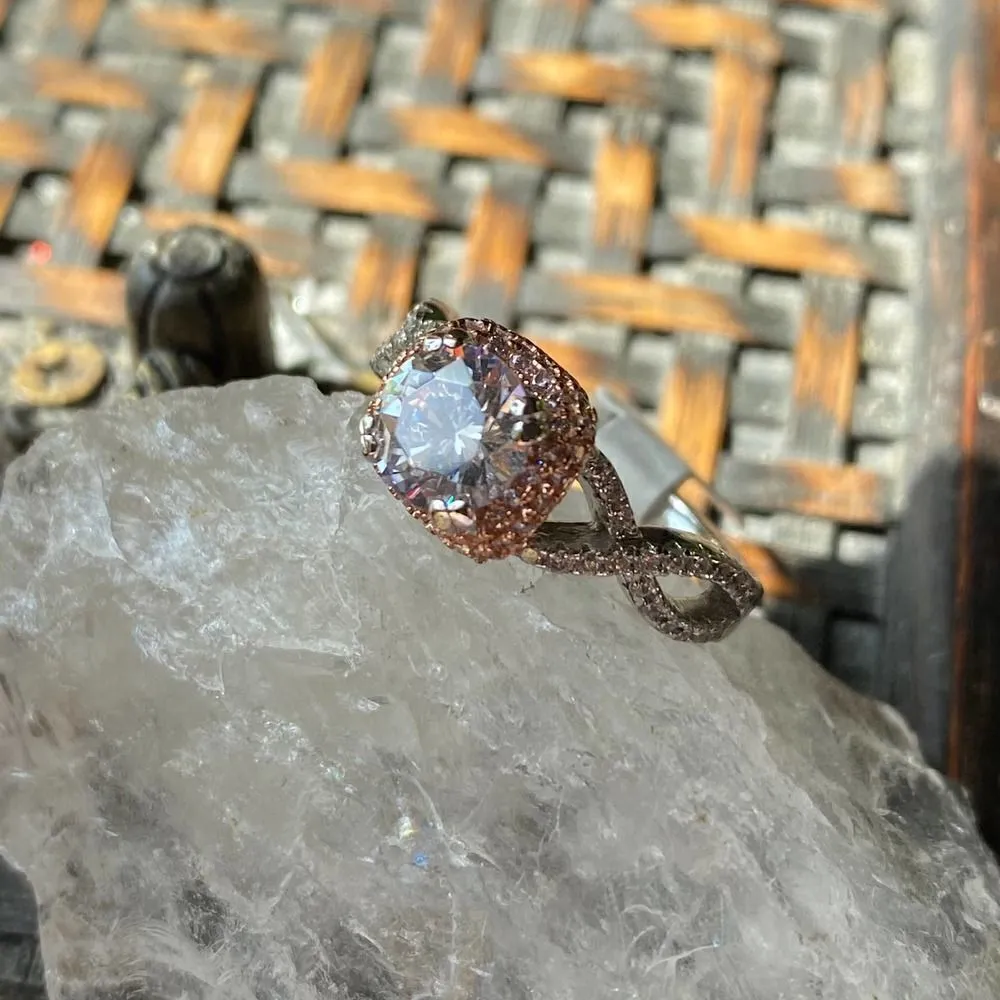 Sterling Silver 14K Twisted Two Tone Clear CZ Ring - Image 4