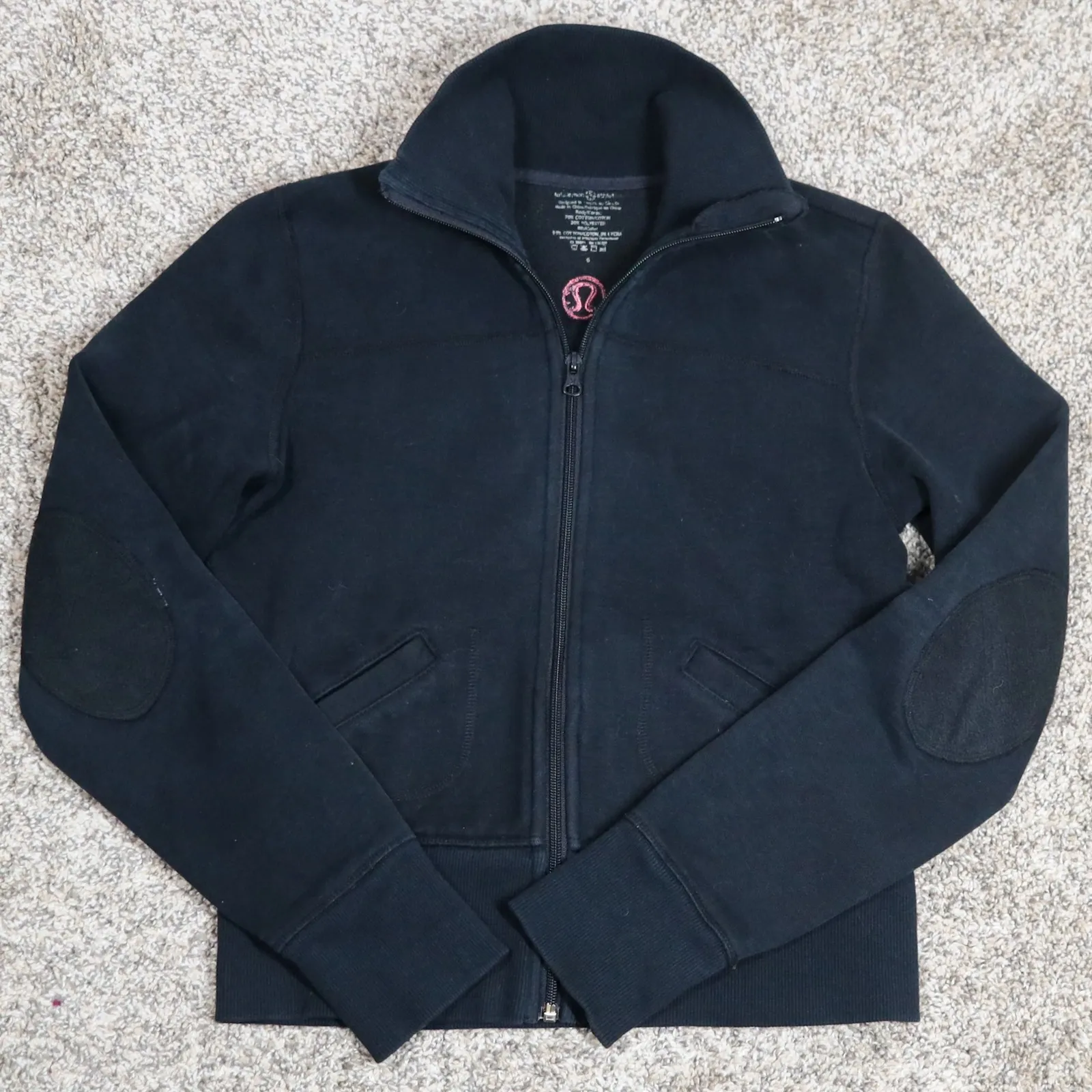 Lululemon Cotton Blend Zip Jacket Elbow Patch Women's 6 Pink Logo Y2K - Image 2