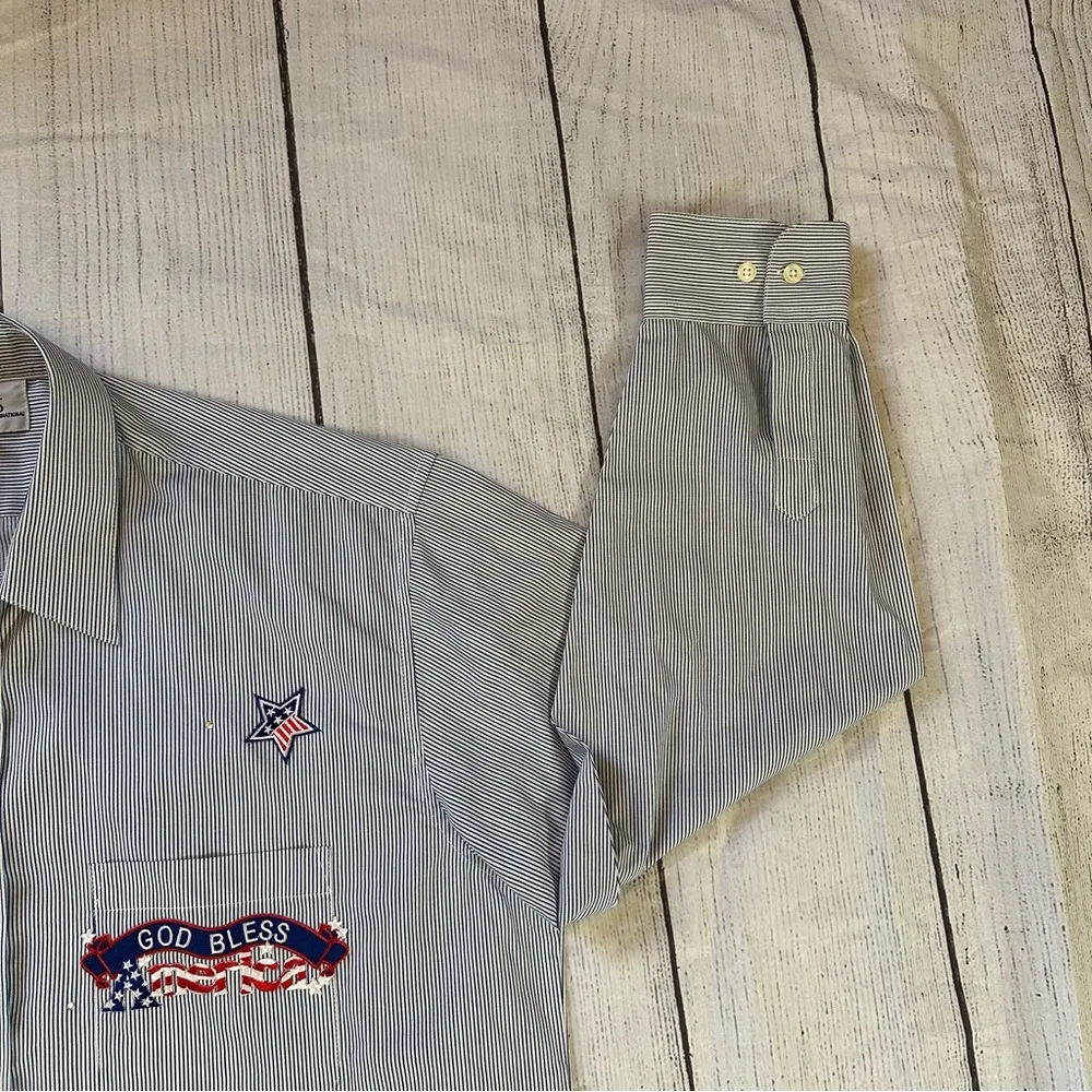 Las Olas large blue white stripe patriotic button long sleeve shirt - Image 5