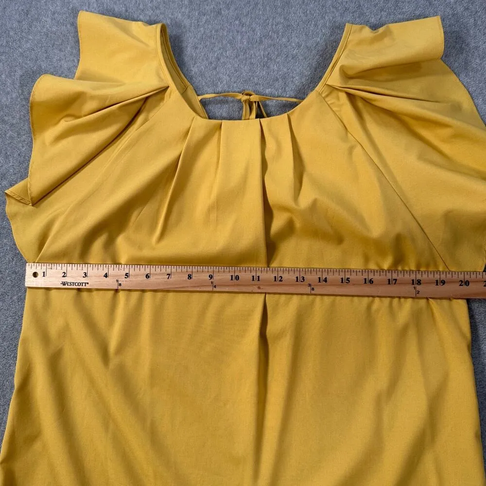 Molly Bracken Flutter Sleeve Mini Dress Women's Large Yellow Round Neck Tie Back - Image 5