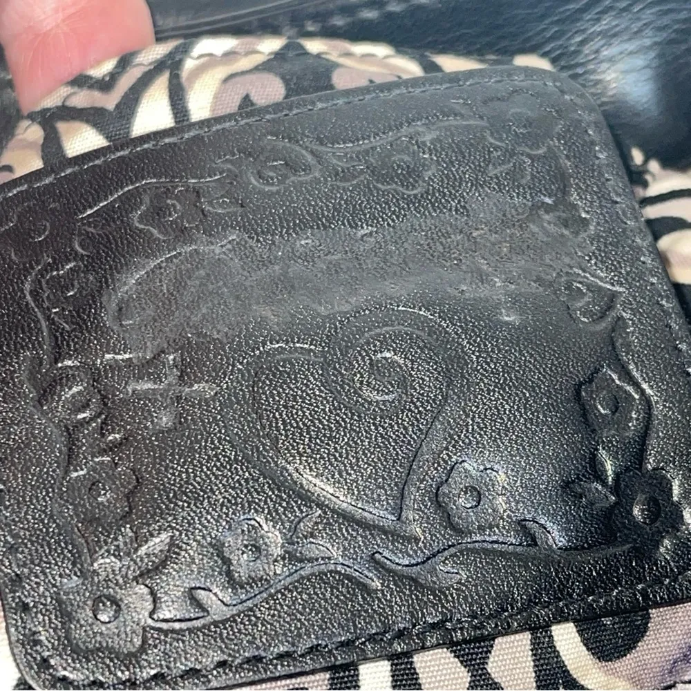 BRIGHTON black leather cross body bag with silver accents and chains and tassels - Image 10