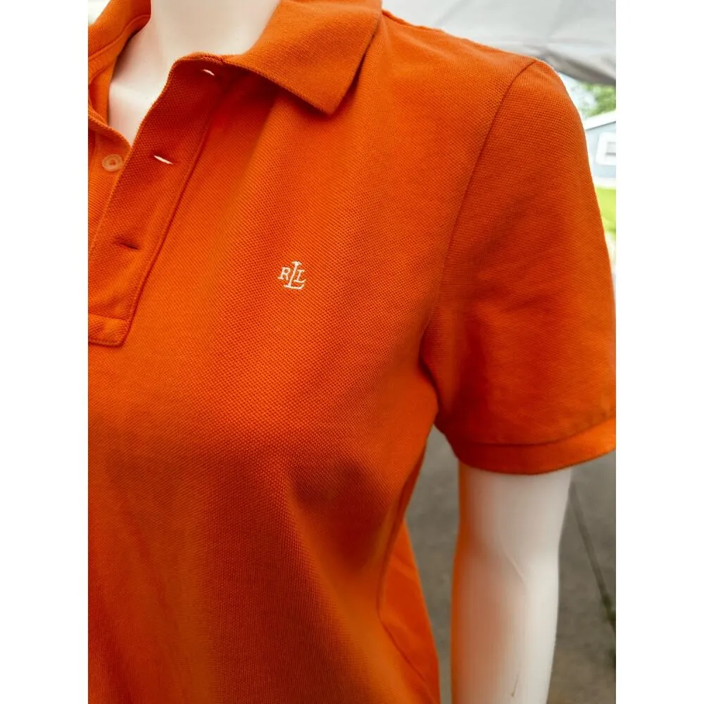 Vintage 90s Ralph Lauren Women’s Orange Polo Shirt Medium - Image 4