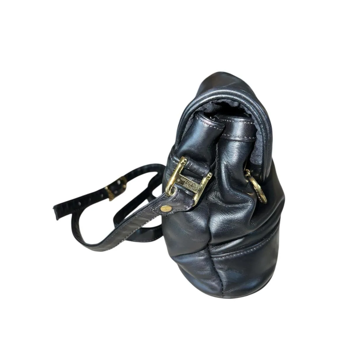 Stone Mountain Black Leather Shoulder Bag With Gold Plated Hardware - Image 11