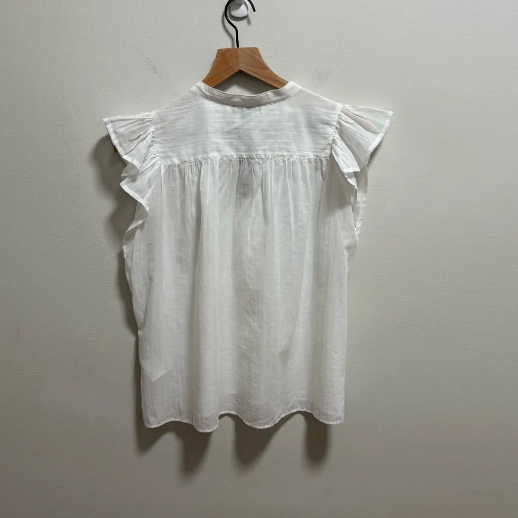 J. Crew white button down sheer flutter sleeve blouse coastal beach preppy NWT S - Image 12