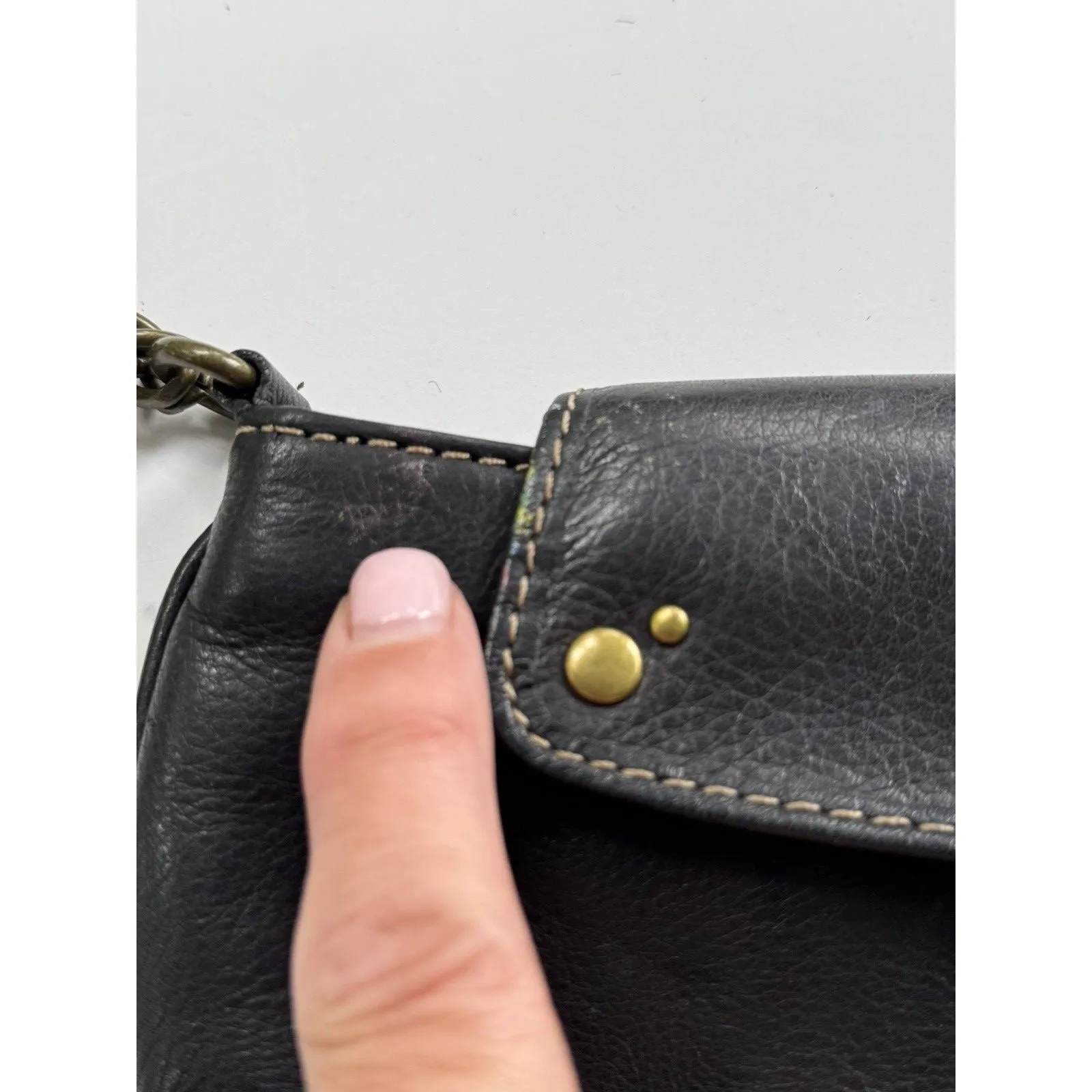 Fossil Vintage Leather Clutch Wristlet Purse Snap Zip Flap Goth Gorpcore READ - Image 4