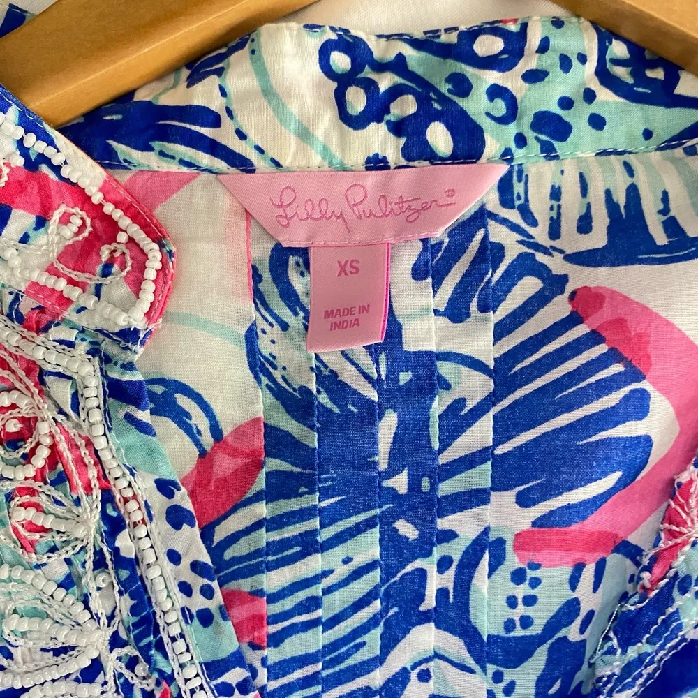 Lilly Pulitzer Bungle In The Jungle Pink Tropical Beaded Embroidered Tunic SZ XS - Image 2