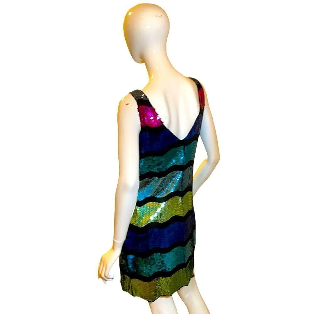 Frederick’s  of Hollywood Bright Color Block Sequin Tank Slip Mini Dress L Neon - Image 12