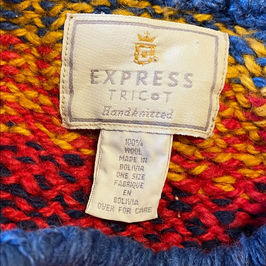 Vintage Express Tricot Cardigan Women One Size Handknit Wool Aztec Incan OS Green - Image 7