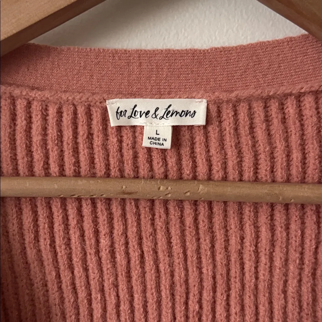 For Love & Lemons L Reese Coral Pink Button-Up Cropped Cardigan - Image 4