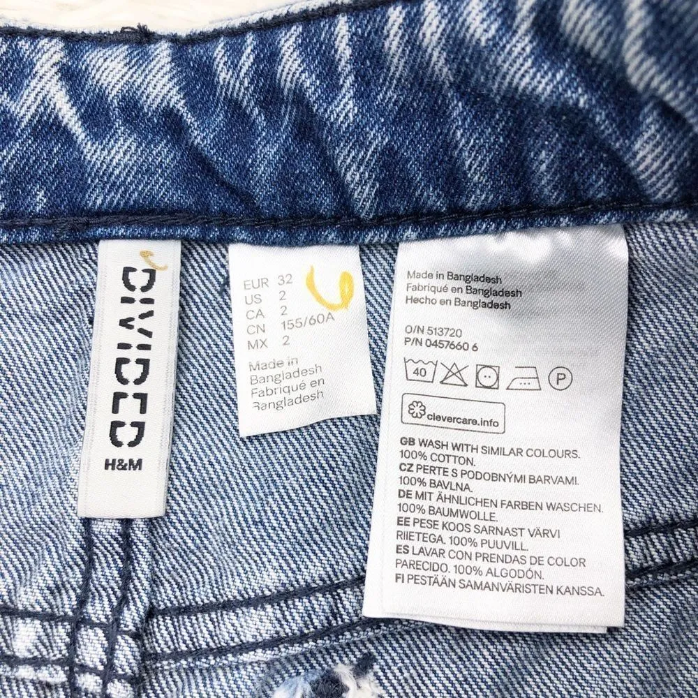 H&M Divided Acid Wash Cutoff Denim Jean Skirt Size 2 - Image 5
