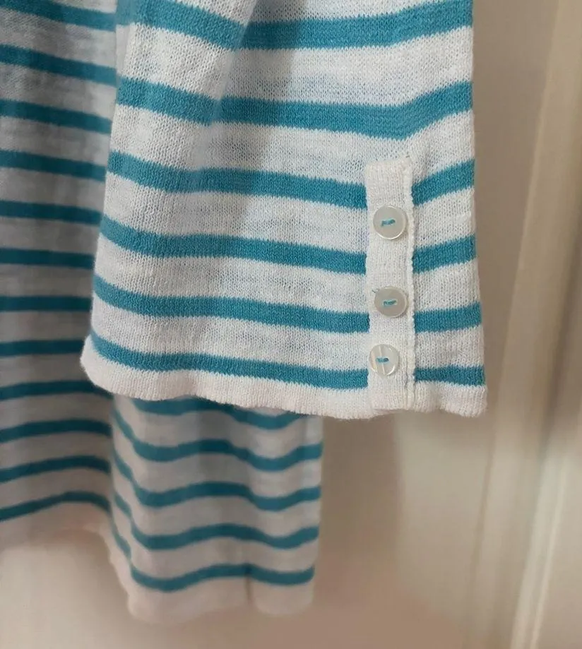J. Jill Striped Linen Cotton Blend Sweater Aqua Turquoise & White Stripe Size XL - Image 14