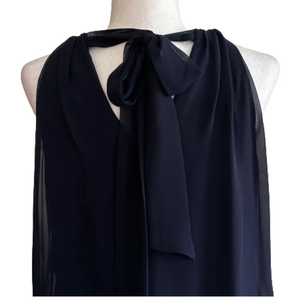 Jessica Howard Cocktail Dress Navy Blue Chiffon Rhinestone Neck Layered Size 6 - Image 6