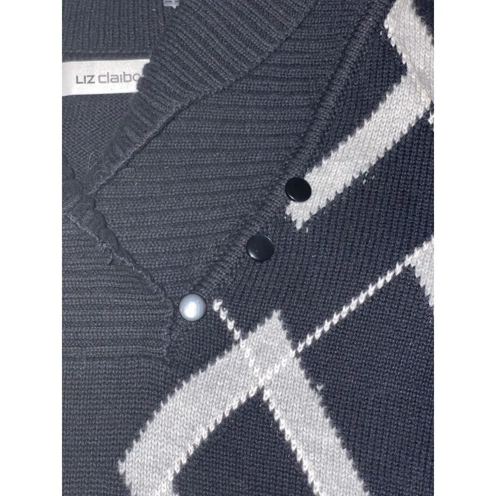 Liz Claiborne Sweater L Vintage Black‎ And White Diamond Design bag 7 - Image 3