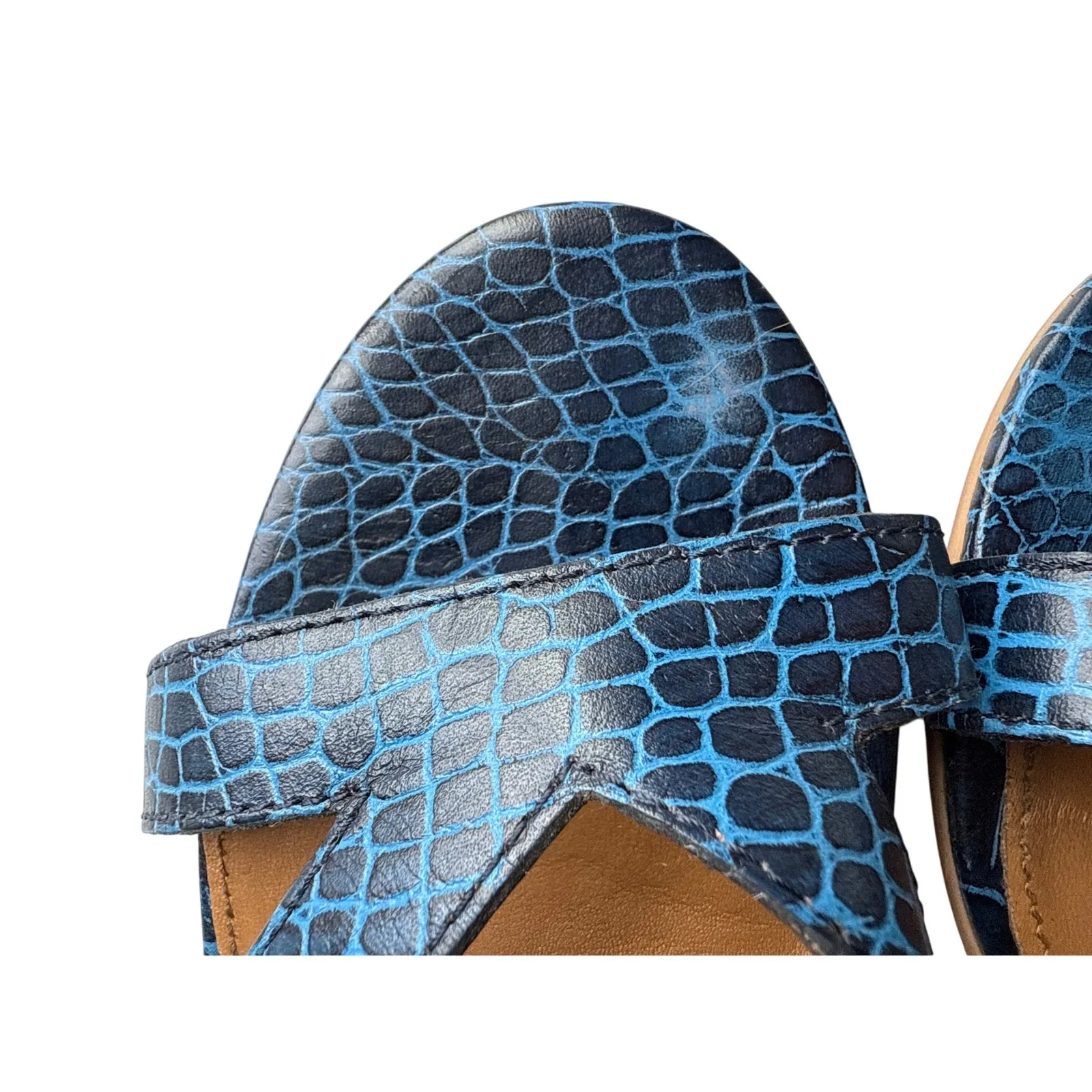Free People Charlie Croc V Heels Leather Blue Slip-on Sandals Size 40/ US 9.5 - Image 4