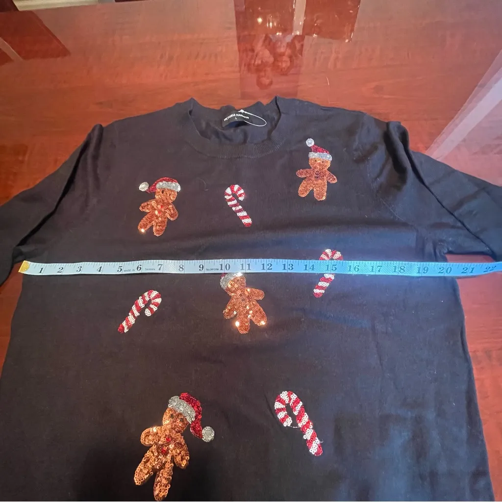 Victoria Harbour Black Christmas Sweater Sequin Gingerbread Candy Cane Size L Size L - Image 7