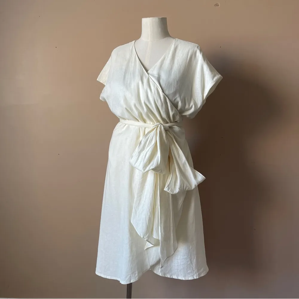 UNIVERSAL STANDARD | Cream Tracy Linen Wrap Dress Sz XXS - Image 4