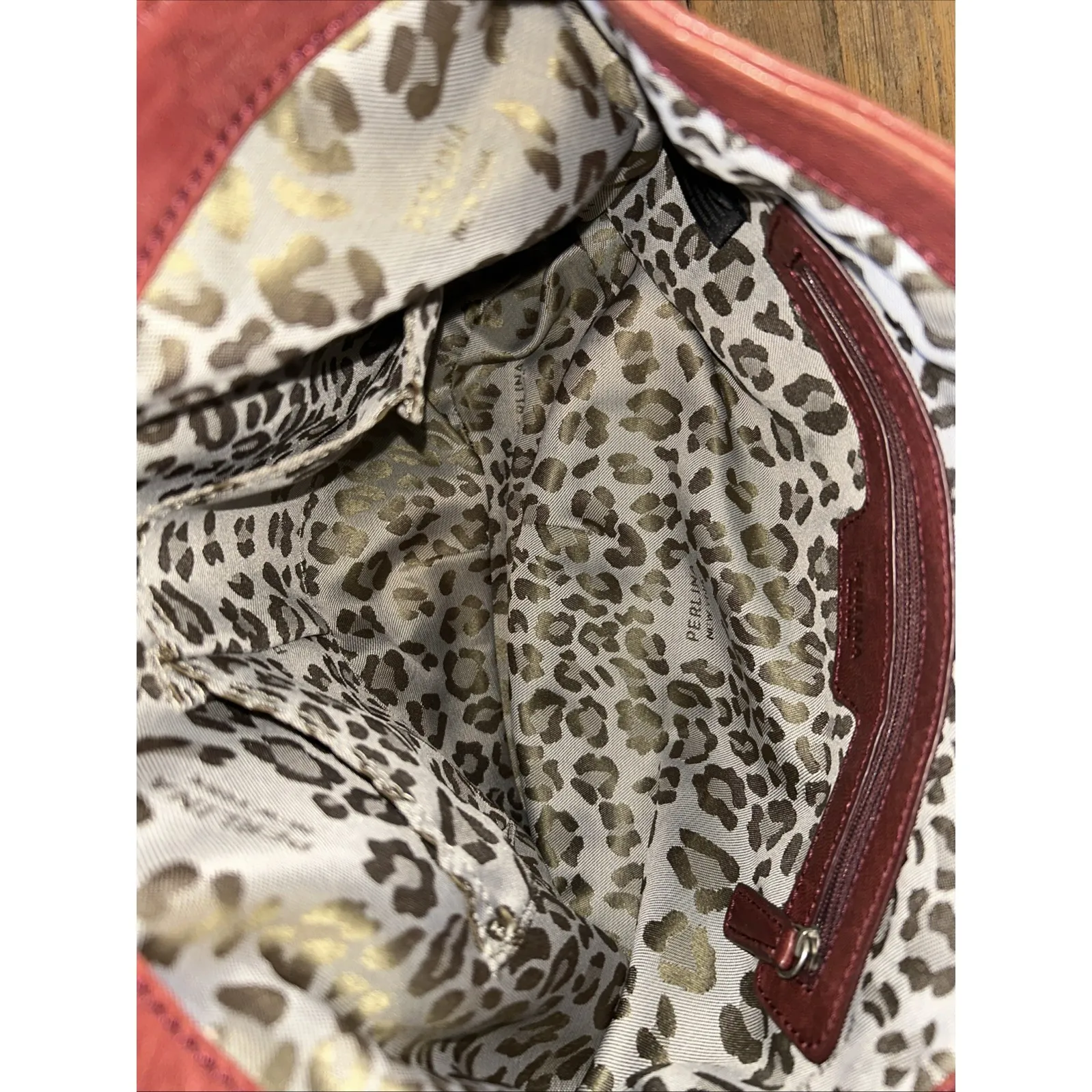 Perlina New York Genuine Leather Handbag Purse Soft Subtle Pocketbook Great Cond - Image 8